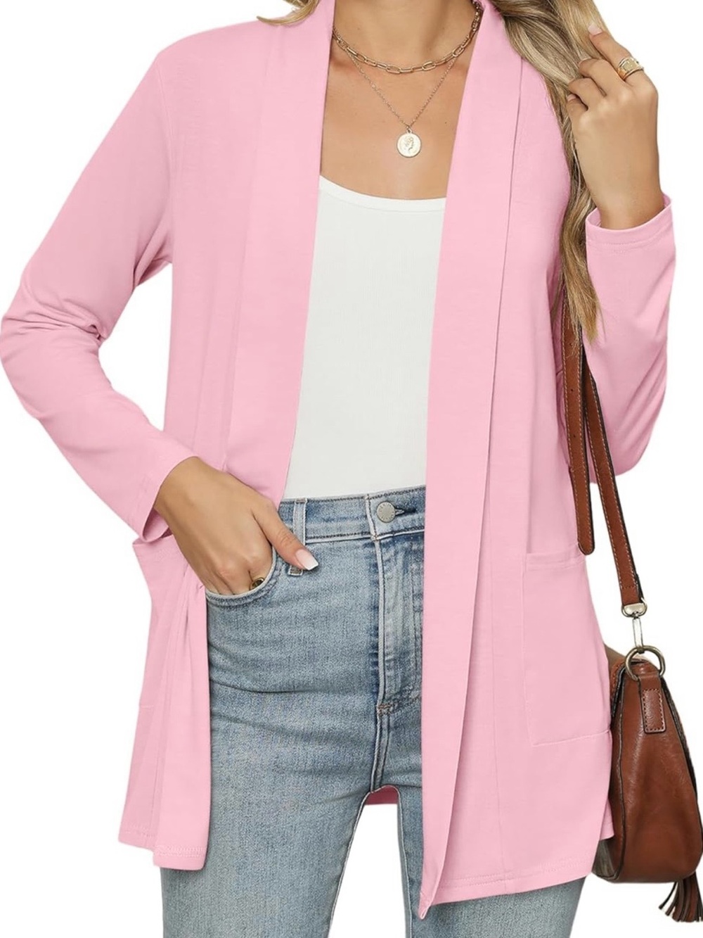 Pink Open-Front Women’s Cardigan - Picture 1 of 4
